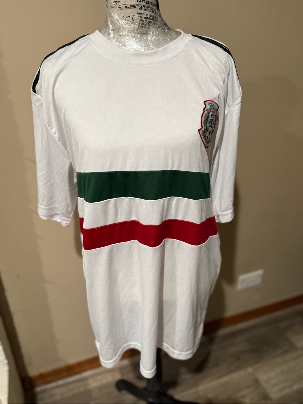 White Mexico Cup Jersey with Green and Red Chest Stripes